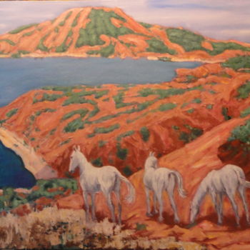 Painting titled ""Les chevaux libres…" by Emile Paya, Original Artwork, Oil