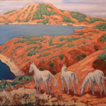 Pintura intitulada ""Les chevaux libres…" por Emile Paya, Obras de arte originais, Óleo