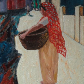 Peinture intitulée ""Femme de New Delhi"" par Emile Paya, Œuvre d'art originale, Huile