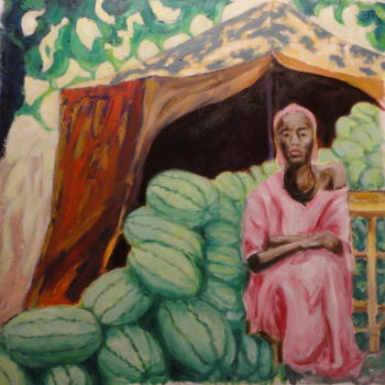 Peinture intitulée ""Vendeuse de pastèq…" par Emile Paya, Œuvre d'art originale, Huile
