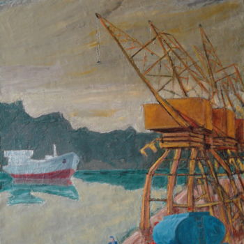 Painting titled ""Accostage à Montev…" by Emile Paya, Original Artwork, Oil