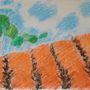 Peinture intitulée ""Paysage du Midi"" par Emile Paya, Œuvre d'art originale, Pastel