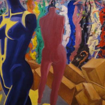 Peinture intitulée ""Boutiques obscures"" par Emile Paya, Œuvre d'art originale, Huile