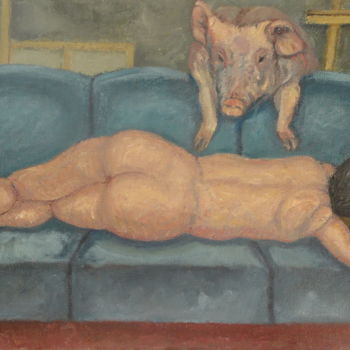 Pintura intitulada ""Nu insolite"" por Emile Paya, Obras de arte originais, Óleo