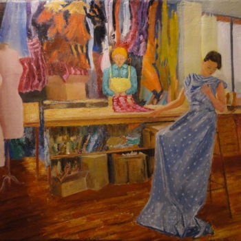 Pintura intitulada ""L'atelier"" por Emile Paya, Obras de arte originais, Óleo