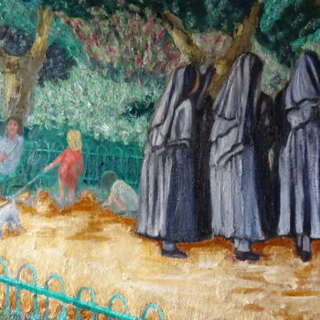Peinture intitulée ""Dialogue de Soeurs…" par Emile Paya, Œuvre d'art originale, Huile