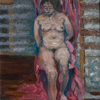 Pintura intitulada "Nu au rideau" por Emile Paya, Obras de arte originais, Óleo