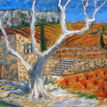 Schilderij getiteld "Vignes à Alignan du…" door Emile Paya, Origineel Kunstwerk, Olie