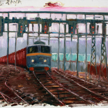 Schilderij getiteld "Entrée d'un train e…" door Emile Paya, Origineel Kunstwerk, Olie