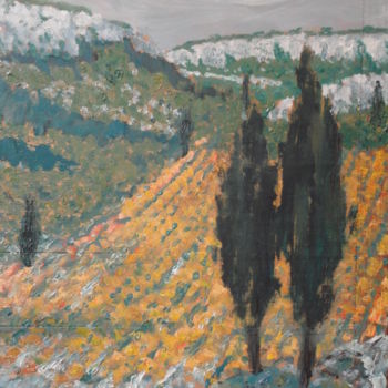 Pintura intitulada "Vignes dans le Mass…" por Emile Paya, Obras de arte originais, Óleo