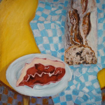 Painting titled "Pain et jambon." by Emile Paya, Original Artwork, Oil