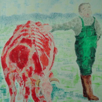 Pintura titulada ""Viande sur pied"" por Emile Paya, Obra de arte original, Pastel