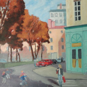 Schilderij getiteld "Place Sathonay à LY…" door Emile Paya, Origineel Kunstwerk, Olie