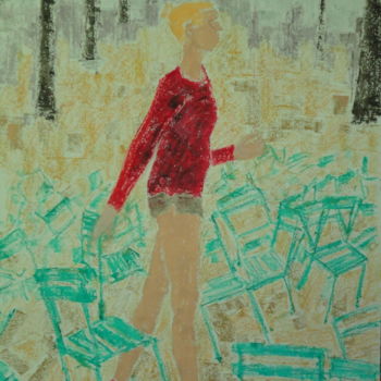 Schilderij getiteld ""La dame du parc"" door Emile Paya, Origineel Kunstwerk, Pastel
