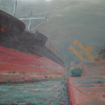 Painting titled ""Cargo à quai"" by Emile Paya, Original Artwork, Oil