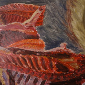 Peinture intitulée ""Boucherie"" par Emile Paya, Œuvre d'art originale, Huile