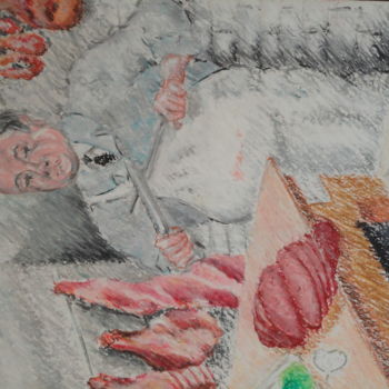 Pintura intitulada ""Mon boucher"" por Emile Paya, Obras de arte originais, Pastel