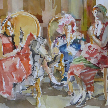 Malerei mit dem Titel "Le salon" von Émile Thibaut, Original-Kunstwerk, Aquarell