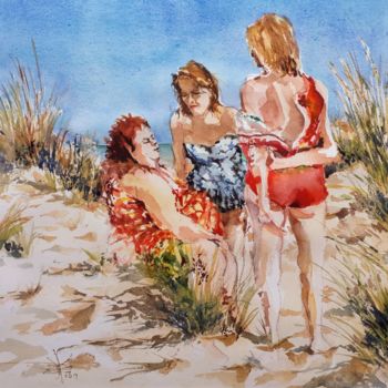 Painting titled "dans les dunes" by Émile Thibaut, Original Artwork, Watercolor