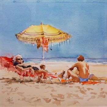 "sur la plage" başlıklı Tablo Émile Thibaut tarafından, Orijinal sanat, Suluboya