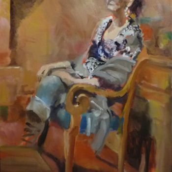 Pintura intitulada "Femme assise" por Émile Thibaut, Obras de arte originais, Óleo