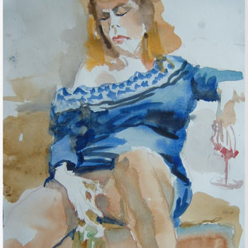 「Femme assoupie en r…」というタイトルの絵画 Émile Thibautによって, オリジナルのアートワーク, 水彩画
