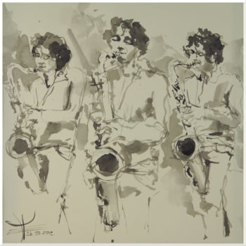 Malerei mit dem Titel "saxophoniste" von Émile Thibaut, Original-Kunstwerk, Tinte