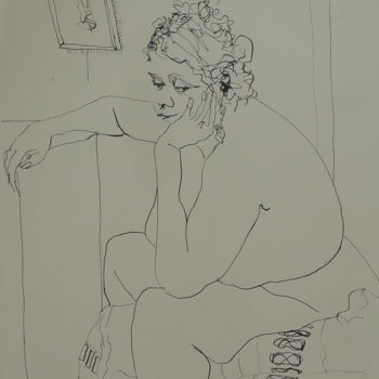 Drawing titled "pensive" by Émile Thibaut, Original Artwork, Ink