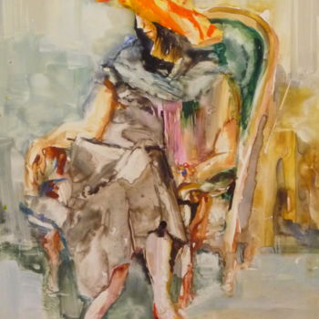 Painting titled "Femme à la capeline…" by Émile Thibaut, Original Artwork, Gouache