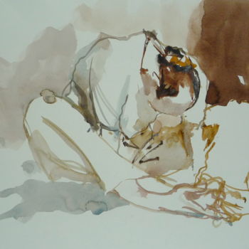 Painting titled "méditation" by Émile Thibaut, Original Artwork, Watercolor