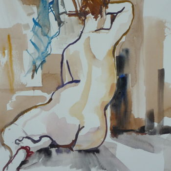 Peinture intitulée "nu à contre-jour" par Émile Thibaut, Œuvre d'art originale, Aquarelle