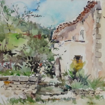 Pintura intitulada "Gîte de Chaloux" por Émile Thibaut, Obras de arte originais, Aquarela