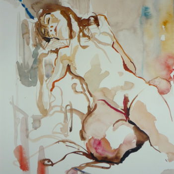 Pittura intitolato "jeune fille assoupie" da Émile Thibaut, Opera d'arte originale, Acquarello