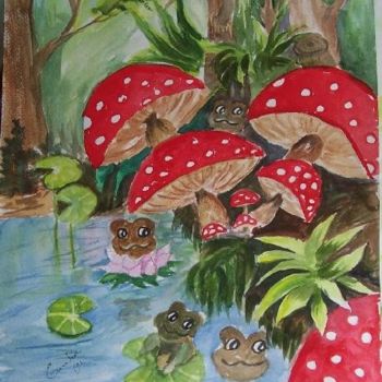Pittura intitolato "Mushrooms and Frogs" da Emilia, Opera d'arte originale