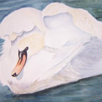 Painting titled "White Swan" by Emilia, Original Artwork, Oil