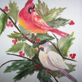 Painting titled "Courting Cardinals" by Emilia, Original Artwork, Oil