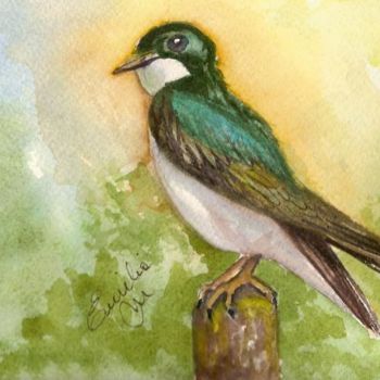Painting titled "Tree Swallow" by Emilia, Original Artwork, Oil