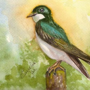 「Tree Swallow」というタイトルの絵画 Emiliaによって, オリジナルのアートワーク, オイル