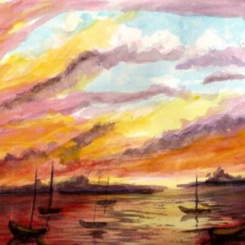 Painting titled "Sunset2" by Emilia, Original Artwork, Oil