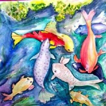 Painting titled "Fish in a pond" by Emilia, Original Artwork