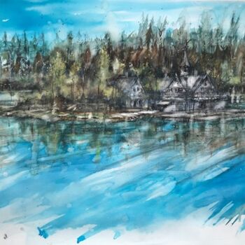 Painting titled "Ile sur Saint Laure…" by Emilian Alexianu, Original Artwork, Watercolor