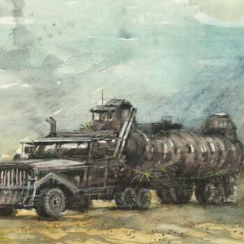 Ζωγραφική με τίτλο "Le camion fou" από Emilian Alexianu, Αυθεντικά έργα τέχνης, Ακουαρέλα