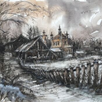 Pintura intitulada "Village abandonné" por Emilian Alexianu, Obras de arte originais, Aquarela