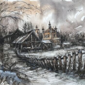 Schilderij getiteld "Village abandonné" door Emilian Alexianu, Origineel Kunstwerk, Aquarel