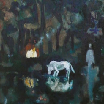Malarstwo zatytułowany „Le loup blanc” autorstwa Emilie Lagarde, Oryginalna praca
