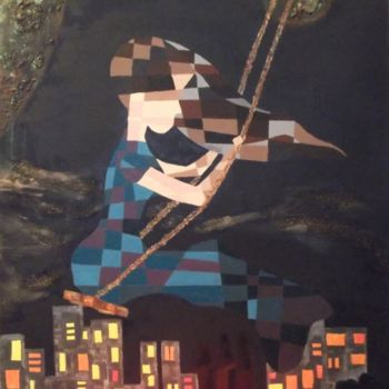 Malerei mit dem Titel "La femme à la balan…" von Emilie Malleret, Original-Kunstwerk, Acryl