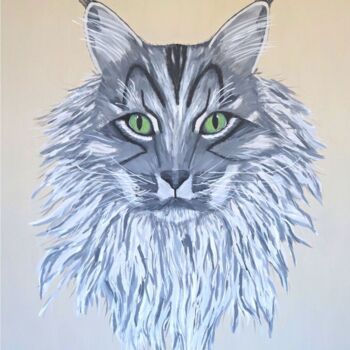 Painting titled "Rayban le Maine Coon" by Emilie Neuillie (Emy-Ly-Art), Original Artwork, Acrylic Mounted on Wood Stretcher…