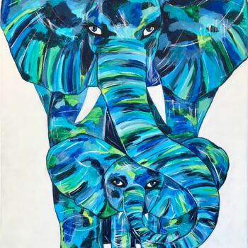 Peinture intitulée "Eléphants bleus" par Emilie Neuillie (Emy-Ly-Art), Œuvre d'art originale, Acrylique Monté sur Châssis en…