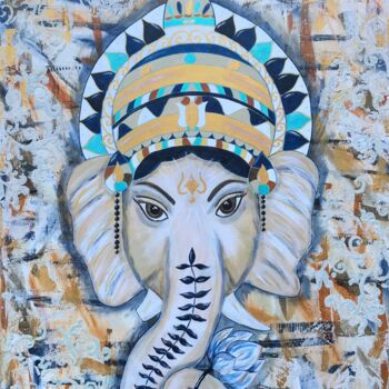 Painting titled "Ganesh" by Emilie Neuillie (Emy-Ly-Art), Original Artwork, Acrylic Mounted on Wood Stretcher frame