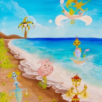 Pintura titulada "Sur l'île de Polysé…" por Émilie Pauly, Obra de arte original, Gouache